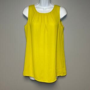 LOFT Chiffon Bright Green Pleated Sleeveless Blouse Women's Sz S